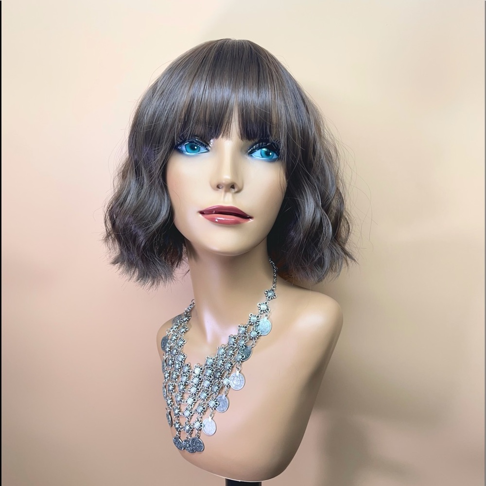 13” Water Wave Brown Bangs Synthetic Wig-3080